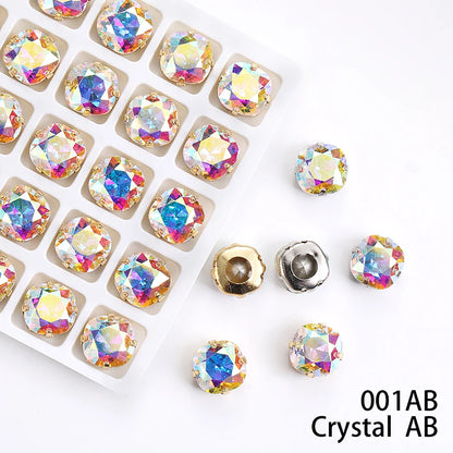Acmore Crystal High Quality Cushion Shape Crystal Glass Sew on Copper Claw Rhinestones for Clothes Bags Sewing Accessories