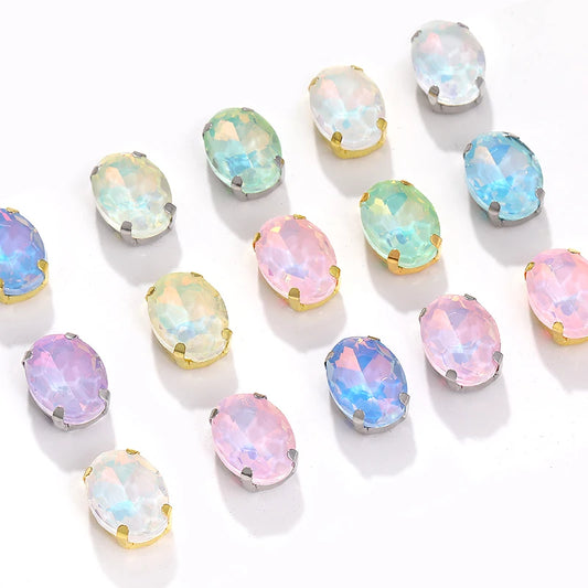 Acmore Crystal Wholesale High Quality Sew on Four Claws  Oval Shape Strass Flatback Glass Rhinestones Wedding Dress Crafts