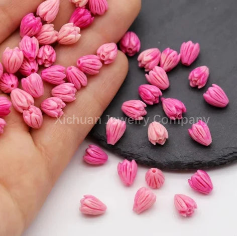 Acmore Crystal 9*6mm Hawaii Resin Jasmine Flower Beads for Jewelry Making Lavender Lilac Pikake Flower Acrylic Charms