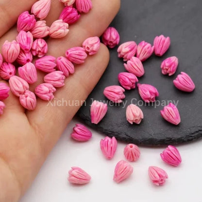 Acmore Crystal 9*6mm Hawaii Resin Jasmine Flower Beads for Jewelry Making Lavender Lilac Pikake Flower Acrylic Charms