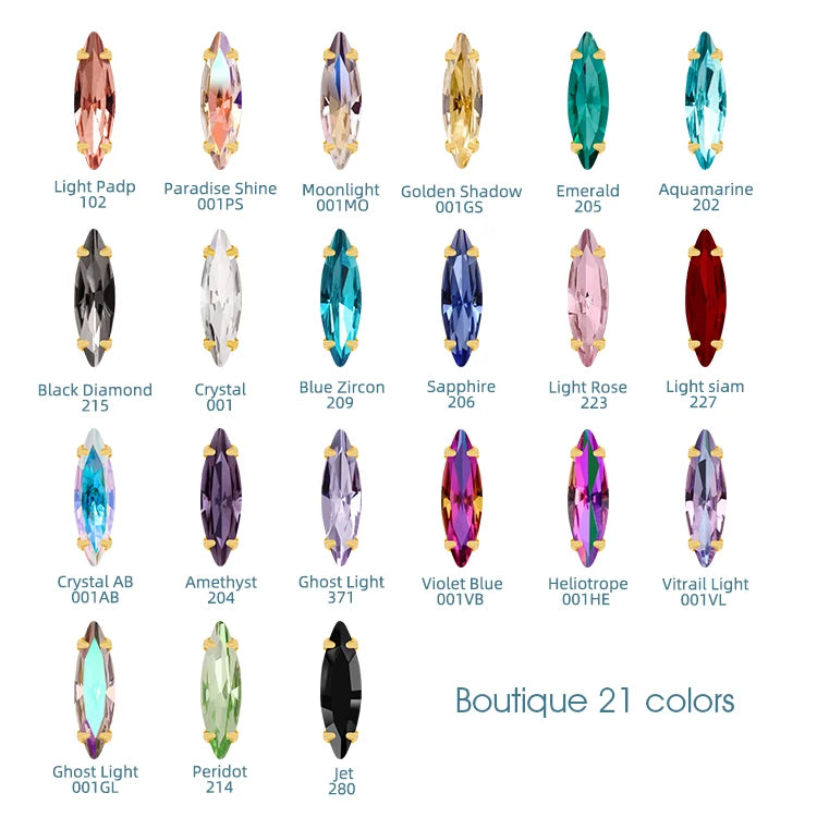 20 Colors Rhinestones Claw Settings Sew on Stones Crystal Rhinestones Gold Navette Claw Stones Navette Claw Stones