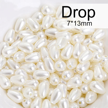 Acmore Crystal Oval Drop Shaped ABS Pearling Loose Pearls Beads DIY for Necklace Earring Bracelet Hair Clips Accessories Garment