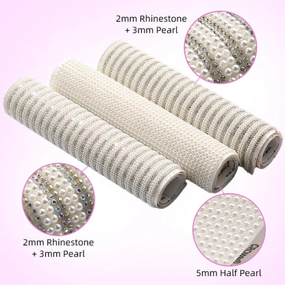 Acmore Crystal 24*40CM Pearl Mesh Trimming Net Colorful Resin Best Rhinestone DIY Purse Applique  for Wedding & Dress