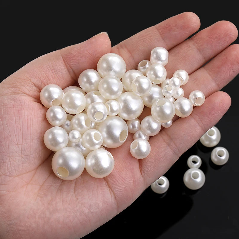 Acmore Crystal Wholesale Pearl Jewelry Beads White Abs Plastic Decoration Pearl Round Loose Pearls in Bulk With Holes