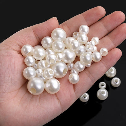 Acmore Crystal Wholesale Pearl Jewelry Beads White Abs Plastic Decoration Pearl Round Loose Pearls in Bulk With Holes