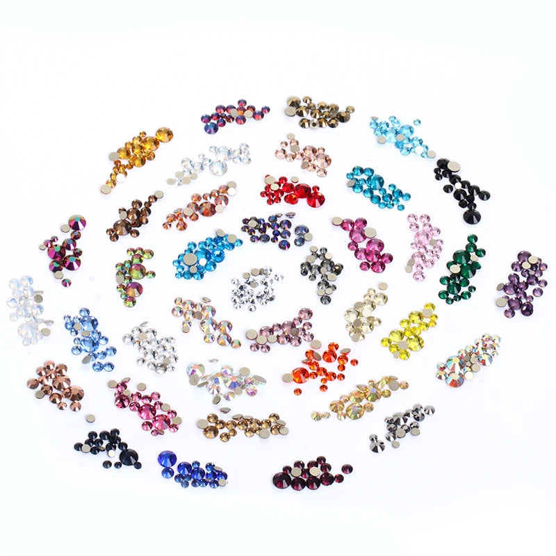 Acmore Crystal Gold Flat Back Round 40 Colors SS3-SS20 Mixed 3d Crystal ab Press on Nail Art Supplies Rhinestone Accessories