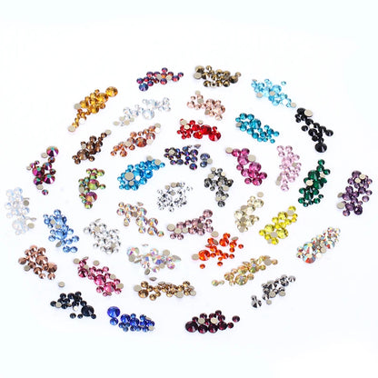 Acmore Crystal Gold Flat Back Round 40 Colors SS3-SS20 Mixed 3d Crystal ab Press on Nail Art Supplies Rhinestone Accessories