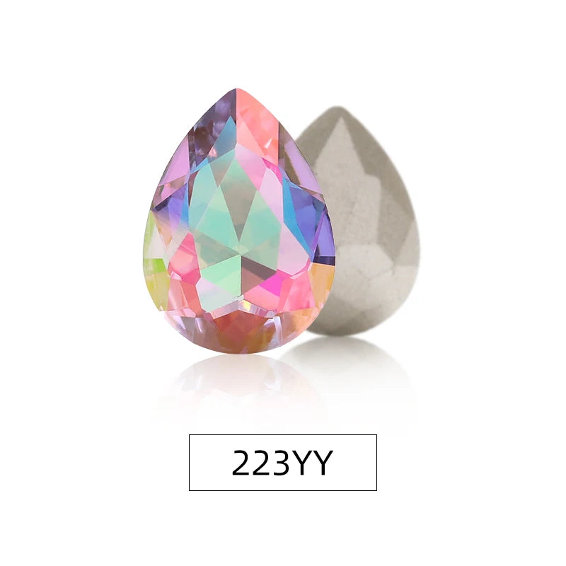 Acmore Crystal New Arrival  Shadow Series Tear Drop Shape Piont Back High Quality Rhinestones Glass Crystal Stone for Nail Art