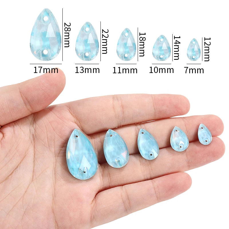 Acmore Crystal Drop Shape New  Color Series Crystal Flatback Sew on Rhinestone for Garment Shoes Bag Decoration