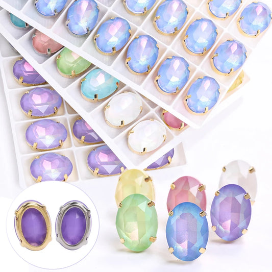 Acmore Crystal Oval Shaped Aurora Mocha K9 Glass Rhinestone With Golden Copper Hollow Claw Sewing on Clothes Garment DIY Accessories
