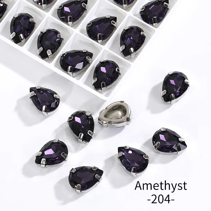 Acmore Crystal Crystals Rhinestone With Claw Strass Gems Sew on Rhinestone Drop Shape Crystal Fancy Stone With Claw for Garment
