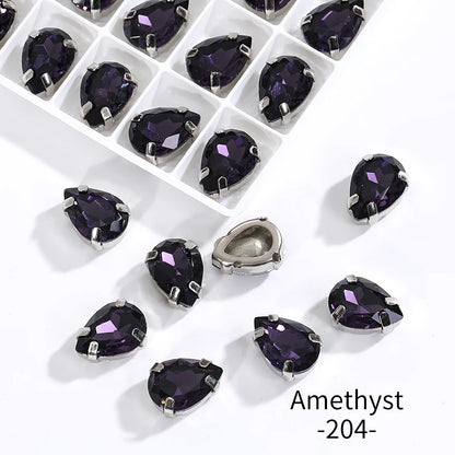 Acmore Crystal Crystals Rhinestone With Claw Strass Gems Sew on Rhinestone Drop Shape Crystal Fancy Stone With Claw for Garment