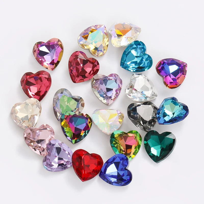 Acmore Crystal High Quality K9 Glass 8-27mm Heart Shape Point Back DIY Decoration Accessories Press on Nail Art Supplies Rhinestones