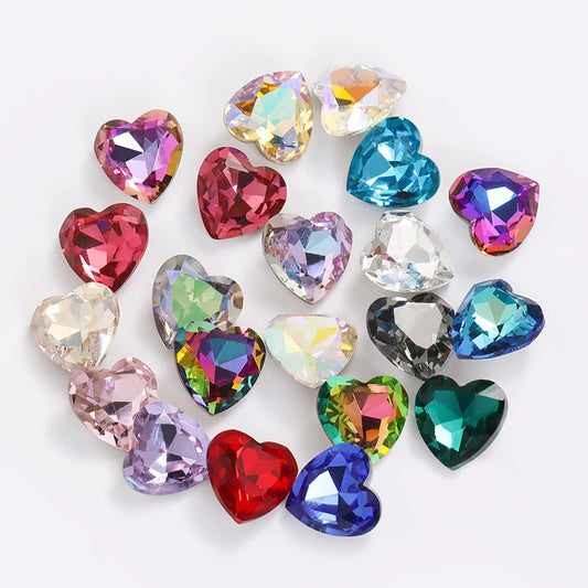 Acmore Crystal High Quality K9 Glass 8-27mm Heart Shape Point Back DIY Decoration Accessories Press on Nail Art Supplies Rhinestones