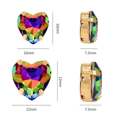 Crystal Ab Color Heart Shape Sewing Rhinestones With Golden Silver Claw Setting Peach Heart Hollow Claw Rhinestone