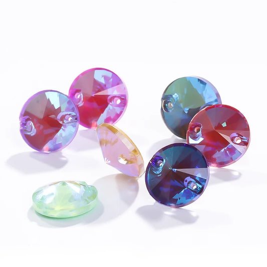 Acmore Crystal New MI Series Rivoli Shaped Round High Quality 3d K9 Glass Sew on Crystal Stones Rhinestone DIY Accessories