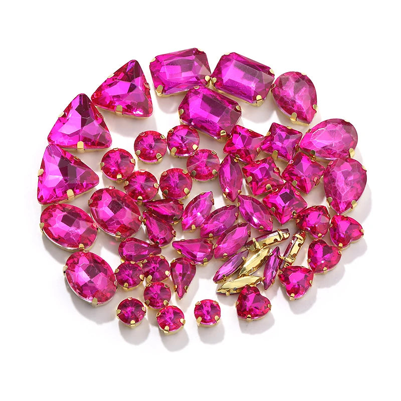 Acmore Crystal Factory Sale Mixed Shapes Crystal Glass Sew on Rhinestone With Gold Claw for DIY Jewelry Hair Clips Wedding Dress