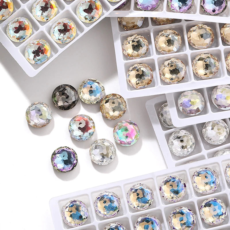Acmore Crystal High Quality K9  Crystal Glass 12mm Mandala Round Pointback  Rhinestones  for Decoration DIY Accessories
