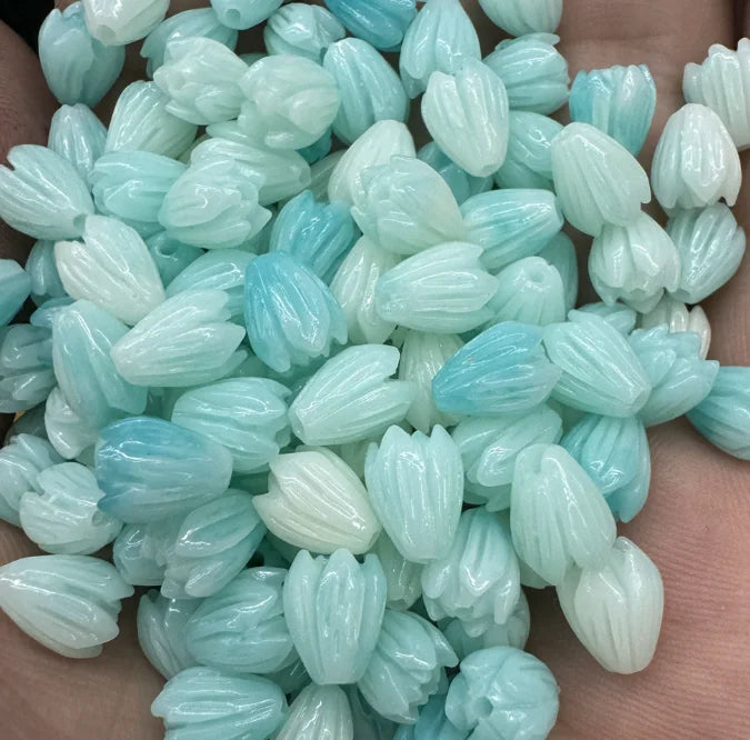 Acmore Crystal 9*6mm Hawaii Resin Jasmine Flower Beads for Jewelry Making Lavender Lilac Pikake Flower Acrylic Charms