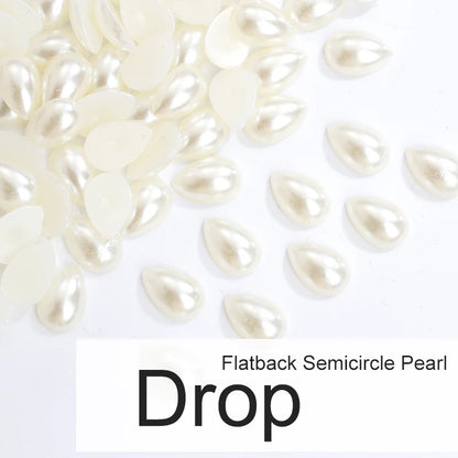Acmore Crystal Drop Shaped Wholesale in Bulk Loose Pearling Flatback Semicircle Pearls Beads for Nail Art DIY Decor Garment Bags Shoes