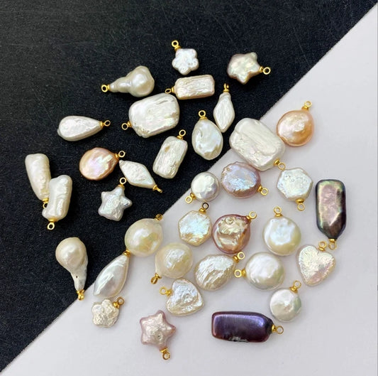 Acmore Crystal Fine Natural Freshwater Pearl Pendant Irregular Shape Star Circular Heart Baroque Pearl Charm DIY Jewelry Accessories