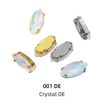 Acmore Crystal High Quality Horse Eye Navette Shape Color Stone With Four Claws Sew on Glass Rhinestones DIY Garment Accessories