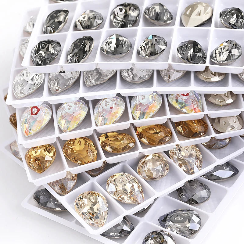 Acmore Crystal New Design Star Meteorite K9 Glss Drop Shape Pointback Crystal Beads Fancy Rhinestones for Bracelete Making Shoes Accessories