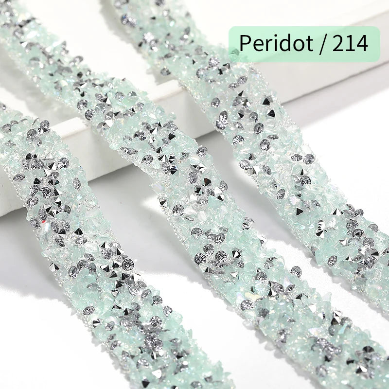Acmore Crystal Wholesale 1.2cm Bling Self-Adhesive Resin Mesh Strips With Round Point Back Rhinestones Tube Rope for Decoration Garment