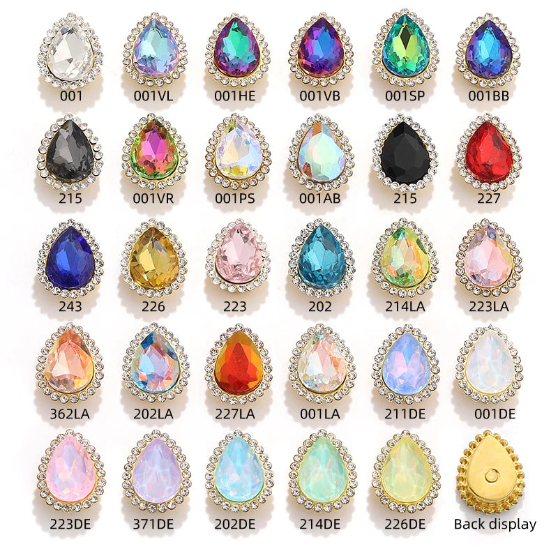 Acmore Crystal New Arrival Double-layers Drop Shape Flat Back Claw Rhinestones Golden Sunflower Sew-on Crystal Glass for Clothing