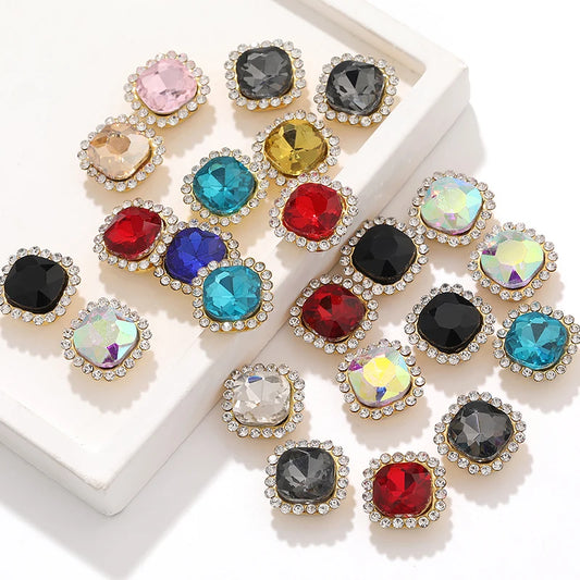 Acmore Crystal New Arrival Double-layers Cushion Shape Flat Back Claw Rhinestones Golden Sunflower Sew-on Crystal Glass for Clothing