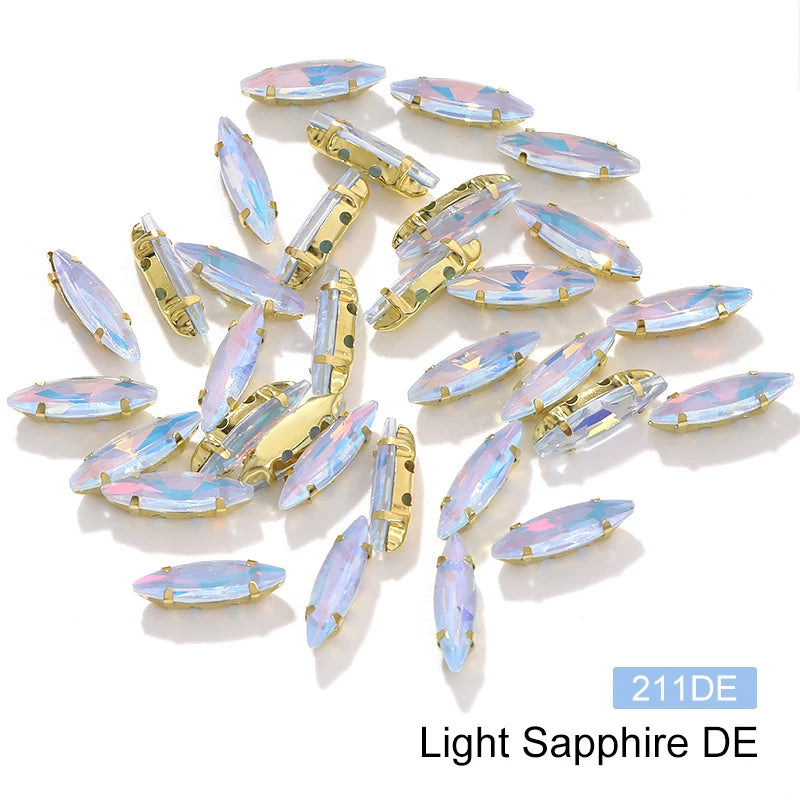 Acmore Crystal 4*15MM  Horse Eye Pointback Sew on Glass Crystal Rhinestones  Mocha Satellite Claw Stones  DIY Clothing Accessories