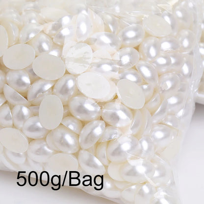 Acmore Crystal Oval Half Shaped Nail Art Garment DIY Deco Jewelry Making ABS Flatback Factory Wholesale Loose Semicircle Pearls Beads