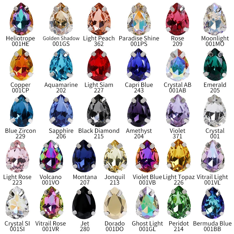 Acmore Crystal Crystals Rhinestone With Claw Strass Gems Sew on Rhinestone Drop Shape Crystal Fancy Stone With Claw for Garment