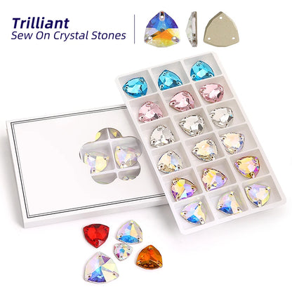 Acmore Crystal Fat Triangle Hot Selling DIY Shiny Crystal K9 Glass Sew on Rhinestone Fancy Stones Strass for Wedding Dress Decoration