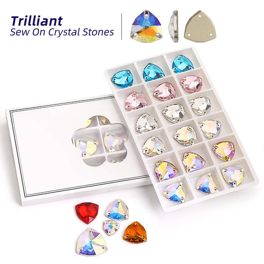Acmore Crystal Fat Triangle Hot Selling DIY Shiny Crystal K9 Glass Sew on Rhinestone Fancy Stones Strass for Wedding Dress Decoration