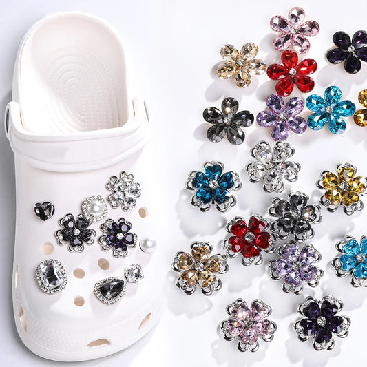 Acmore Crystal Alloy Flower Series 7 Styles High Quality Sew on Crystal Stone DIY Accessories for Summer Beach Hole Shoes Rhinestones